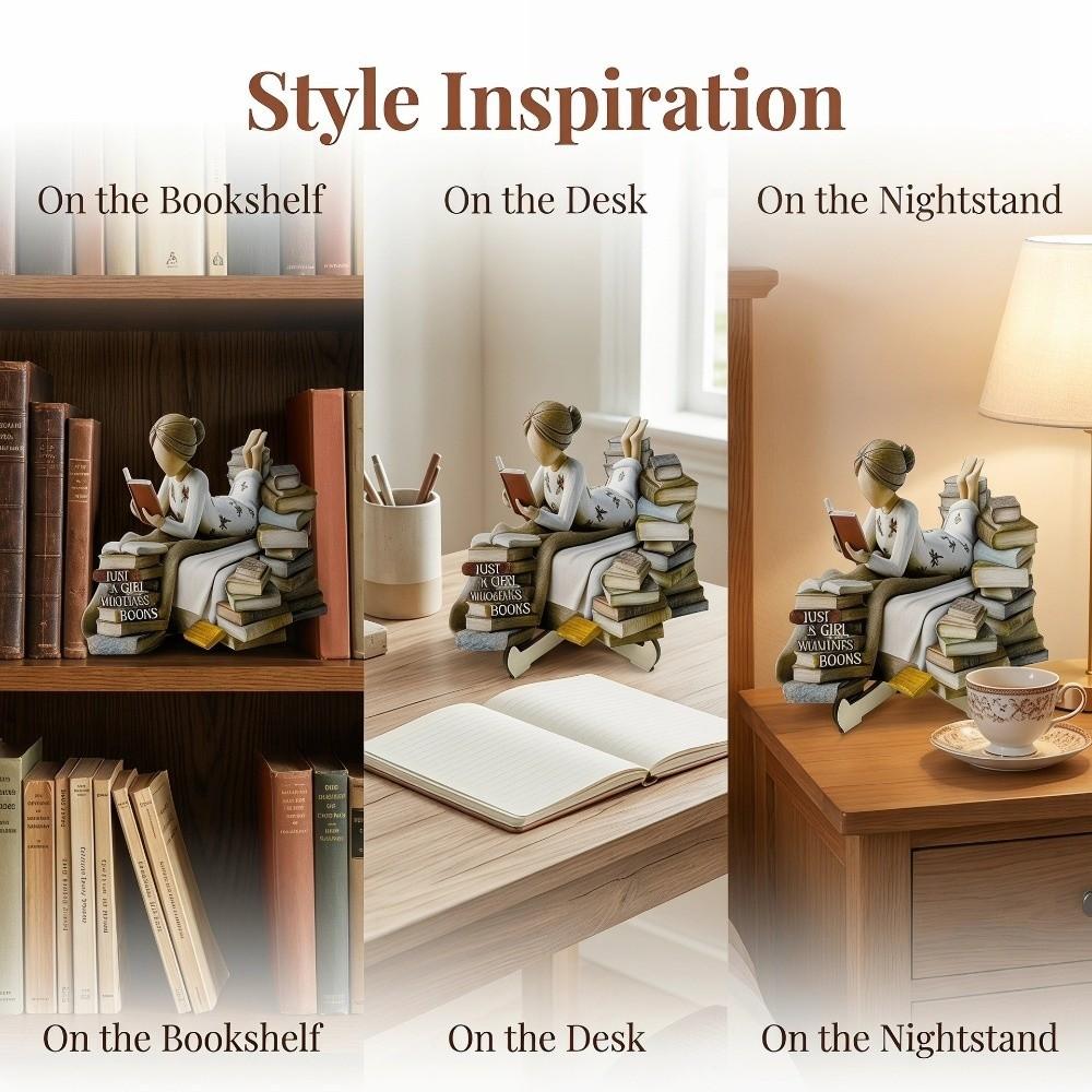 with Stand Book Lovers Statues Reading Tabletop Sign Living Room Bookcase
