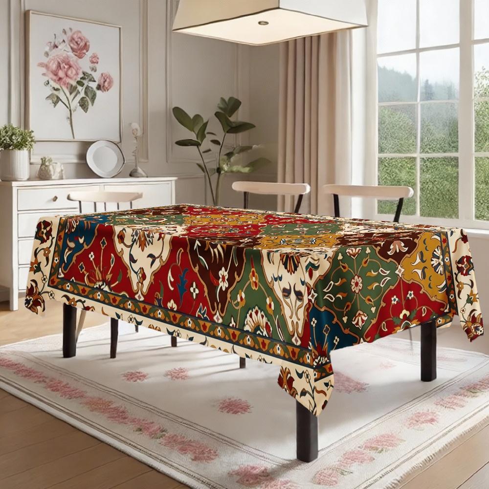Boho Patchwork Print Rectangle Table Cloth for Table Decor Kitchen Dining Waterproof Reusable Tablecloth for Tables Dining Room