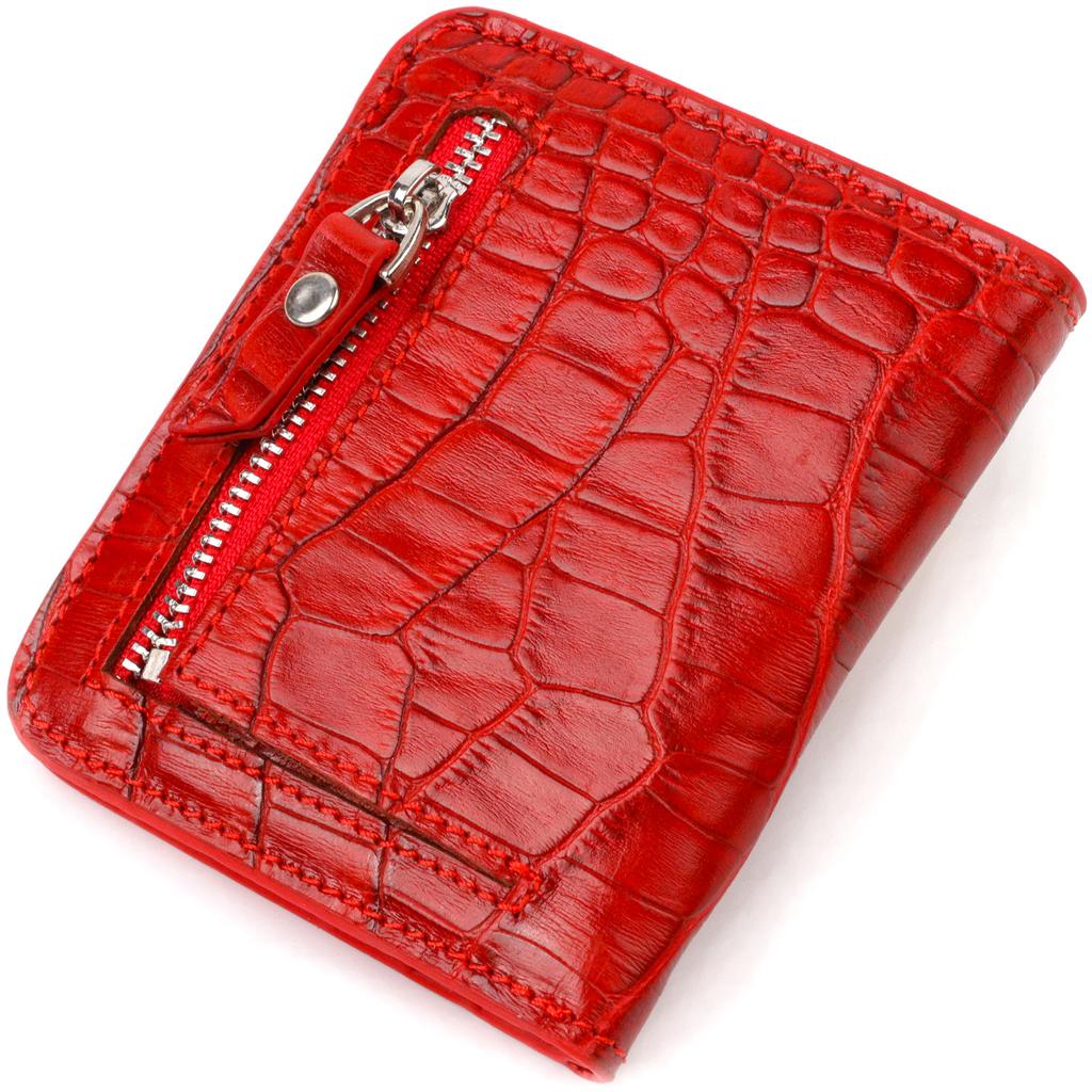 Women's Small Wallet Made of Genuine Leather with Crocodile Effect CANPELLINI 21795 Red