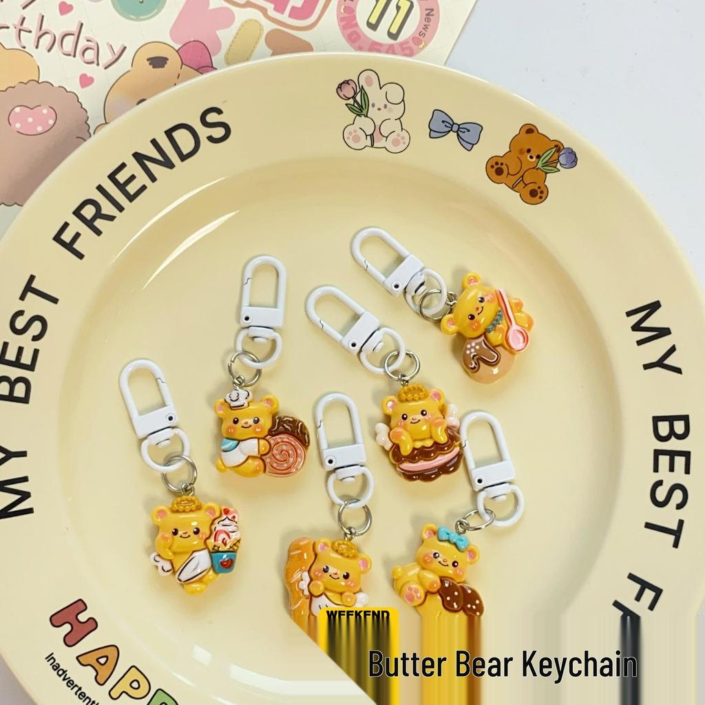 Sweet Pink Chocolate Bear Keychain Pendant - Cute Heart Ornament for Schoolbags & Bestie Gifts