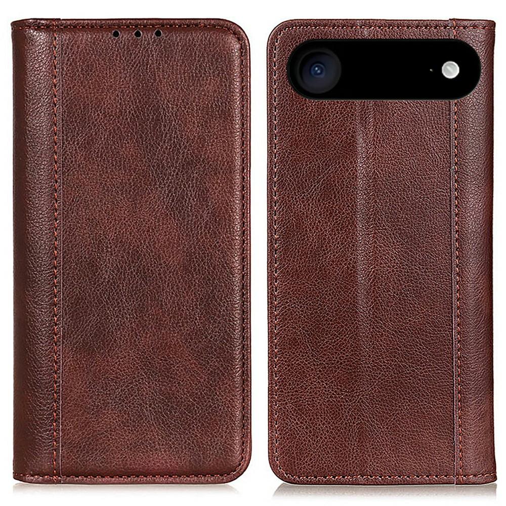 

For iPhone 17 Air Stand Case Split Leather Litchi Texture Wallet Phone Cover Brown