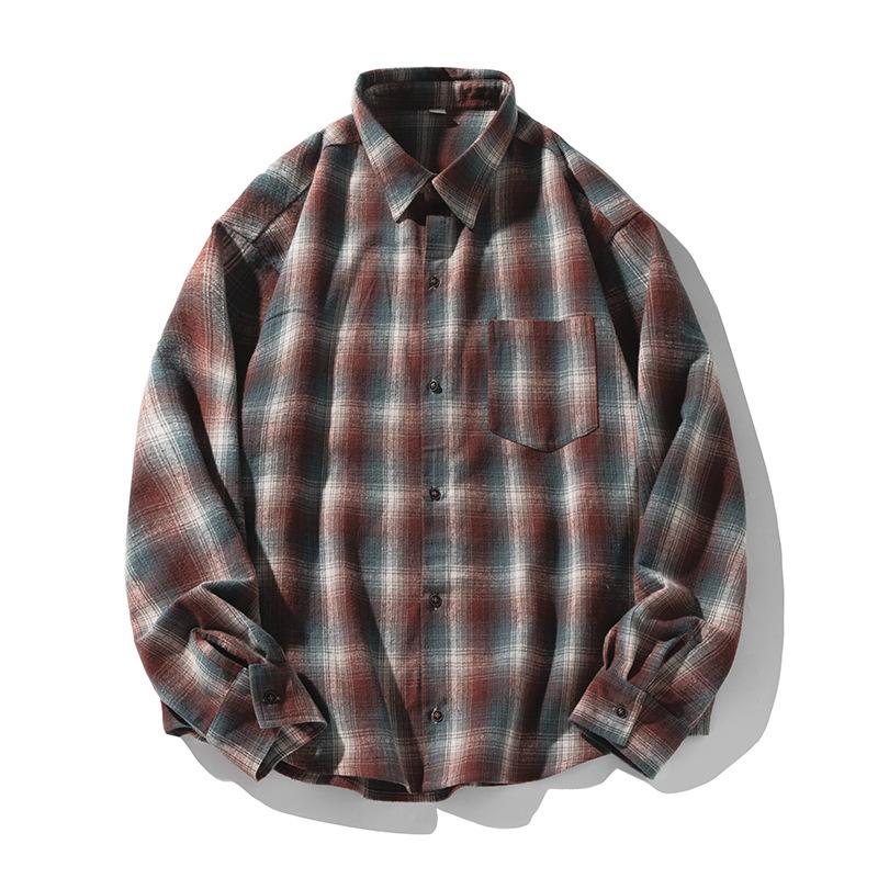 

Мужская рубашка в винтажном стиле в американском стиле, весна-осень, отложной воротник, свободный топ с длинными рукавами M бордовый