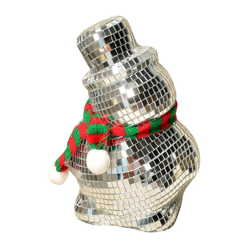 Estatua de Bola de Discoteca de Muñeco de Nieve Navideño Decoración Reflectante de Invierno, Con Bufanda y Gorro de Punto, Adecuada Para Chimeneas Navideñas, Reuniones Navideñas