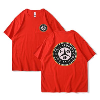 Dellafuente Sommer Herren und Damen Reines Baumwoll Kurzarm DLFC Fußballclub Emblem Mode T-Shirt Harajuku Unisex