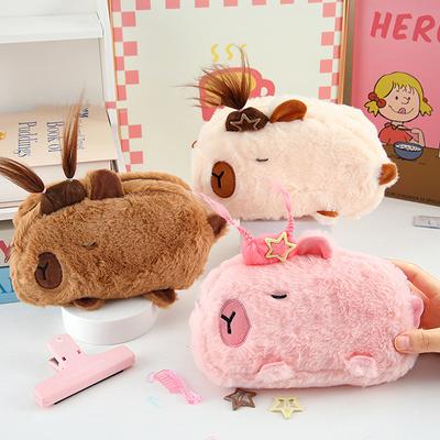 Cute Capybara Plush Pencil Case Cosmetic Bag Guinea Pig Pen Pouch Large Capacity Pencil Bag School Supplies Stationery Box