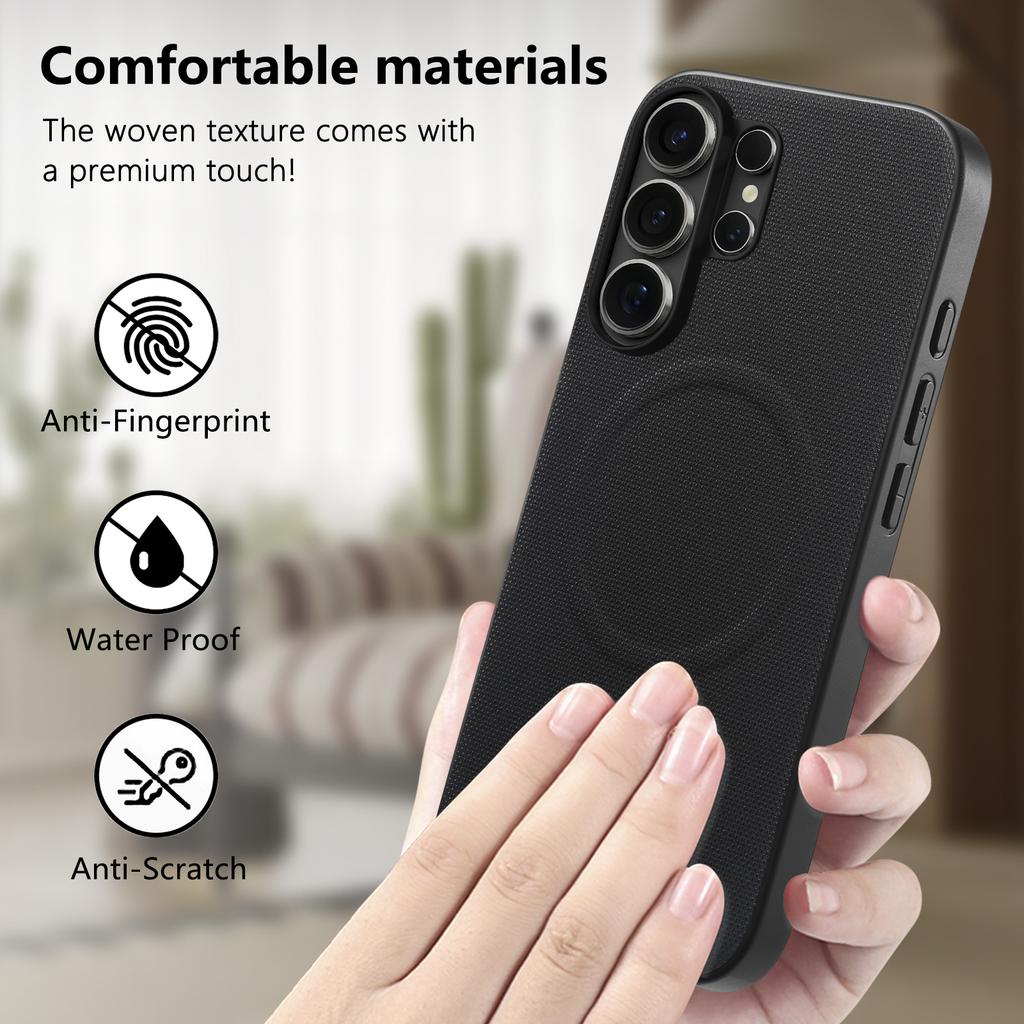 For Samsung Galaxy S26 Ultra Magnetic Case Fine Grid Texture Leather + PC + TPU Phone Cover