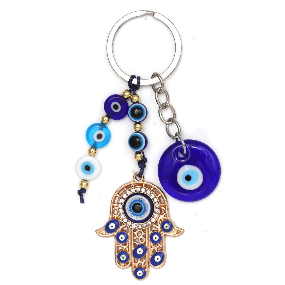 Lucky Eye Alloy Fatima Hand Elephant Owl Tree of Life Keychain Blue Turkish Evil Eye Key Chain Car Keyring for Women Men Jewelry