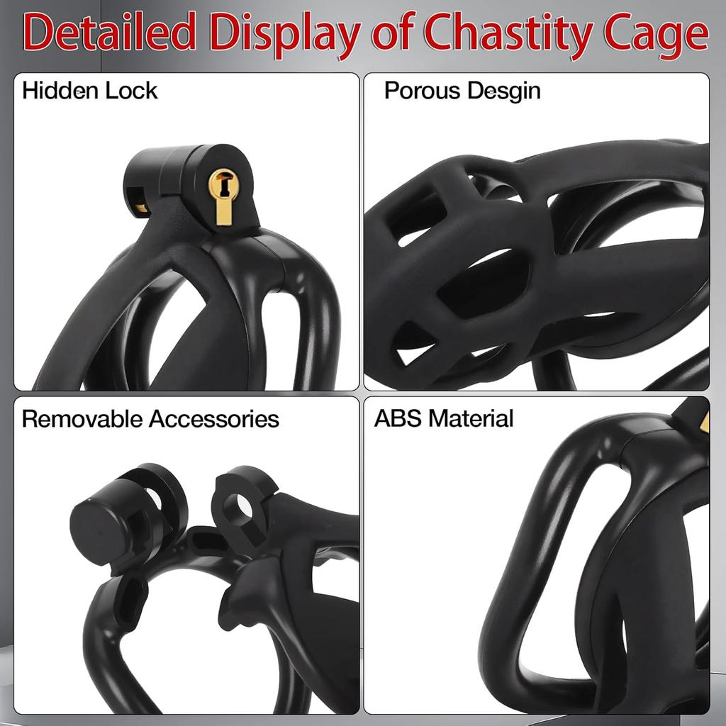 Sex Toys Male chastity cage with elastic band and invisible lock + 4 This size ring | Lightweight and comfortable design,Suitable for long-term