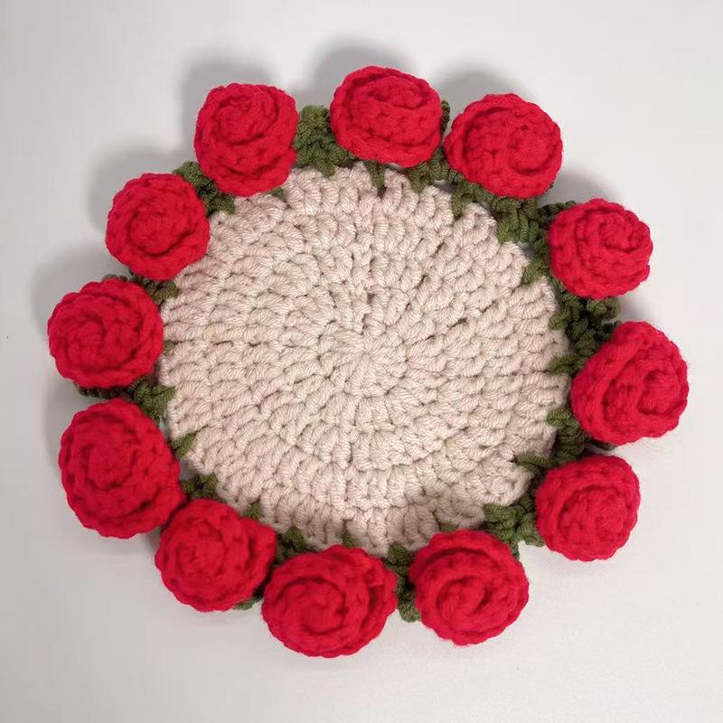 Finished product new cute wind ins small flower coaster placemat thermal insulation mat handmade wool crochet