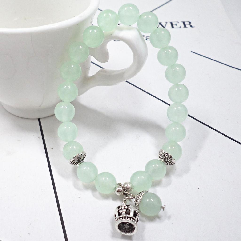 Amethyst Chalcedony Bracelet with Vajra Bell Pendant - Handmade Beaded Jewelry for Women
