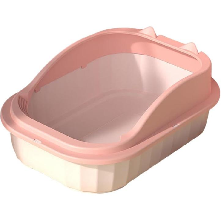 Cat Litter Box Open Top Pet Litter Tray High Sided Litter Pan Splashproof Cat Sand Box Bedpan Potty Toilet for Kitten Small Animals Hamsters, Pink L