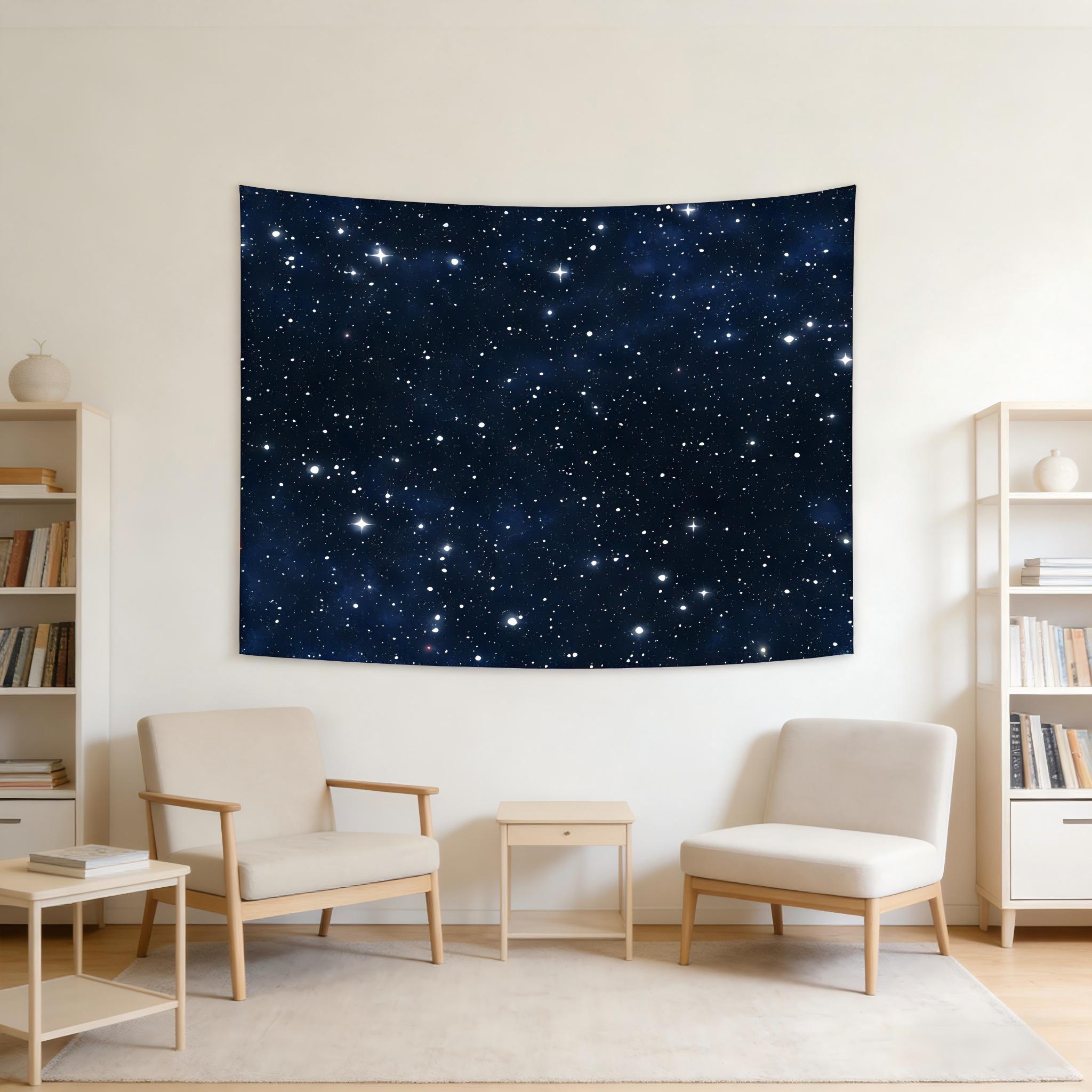 2D Flat Print Outer Space Galaxy Tapestry, Dark Blue Starry Sky Moon Celestial Tapestry, Fantasy Cosmic Wall Hanging for Bedroom 100X70CM