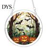 Halloween Party Hanging Props Acrylic Puzzle Window Suncatcher, Stained Glass Style Ornament Vintage Illustration with Metal Chain, Decorative