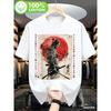 Summer Cotton Men's T Shirt Japanese Samurai Ink Pattern Print Soft Comfortable Fabric Suitable Daily