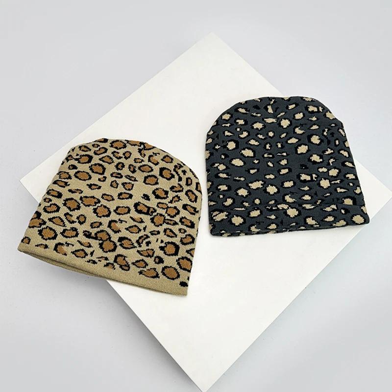 Blendted Cashmere Knitted Woolen Speckles Leopard Winter Autumn Fall Hats Personal Warm Retro Beanies Versatile Hip Hop Urban Street Style Trendy