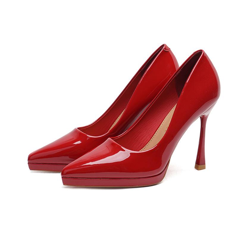 Solid Color Patent Leather Stiletto Platform Heels - Sexy Pointed Toe Women's Shoes 2025 Edition