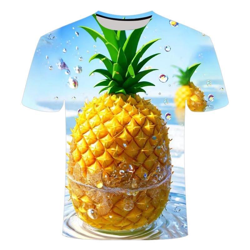 Summer New 3D Printed Fruit Pineapple Pattern Top Creative, Quirky, Comfortable, and Fashionable Crewneck T-shirt
