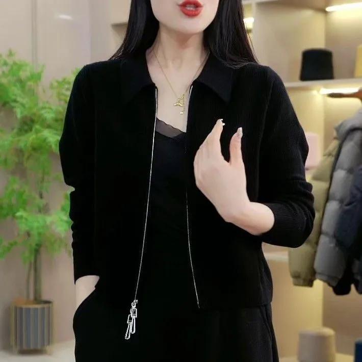 Women Spring and Autumn Knitted Casual Short Tops Simple Elegant Commuter Jacket