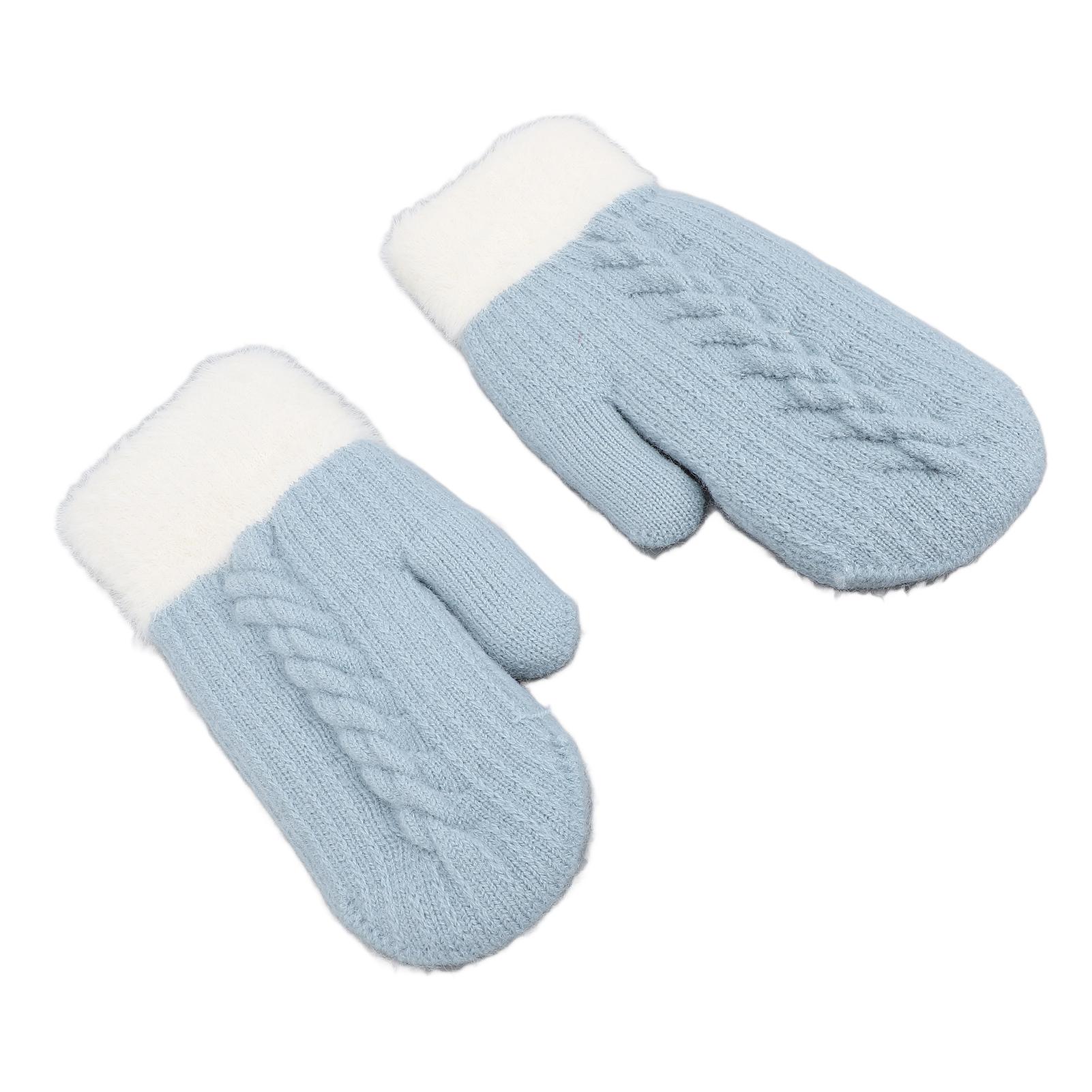 

Варежки Перчатки Двусторонние Милые Трикотажные Толстые Бархатные Теплые Перчатки для Женщин Мятно-Голубые Зимний Подарок