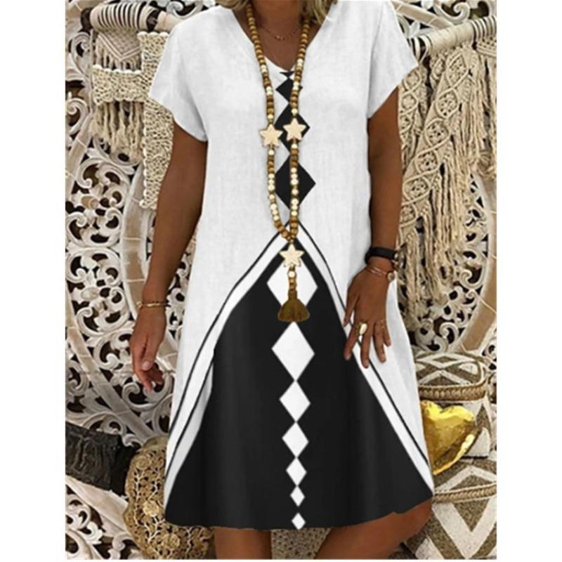 

IHUASU Fashion Summer Spring Short Sleeve V-Neck Casual Dresses S белый