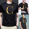 Letter Combination Fashion Men T-Shirt Letter Font A B C D E F G Short Sleeve Tops Summer Short Sleeve Black T-Shirt Clothing