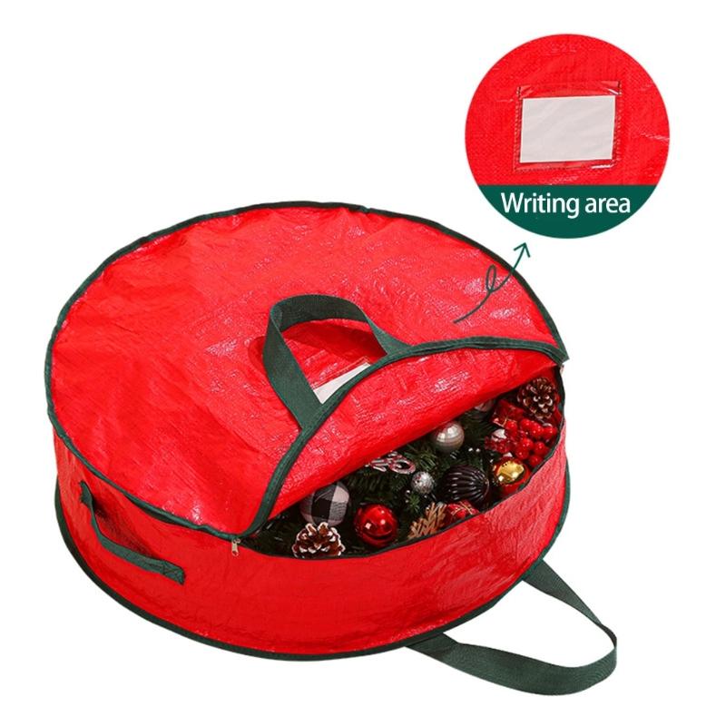 Reusable Christmas Wreath Organizers Round Waterproof Storage Bag With Handles Durable PE Materials For Seasonal Decoration Protections
