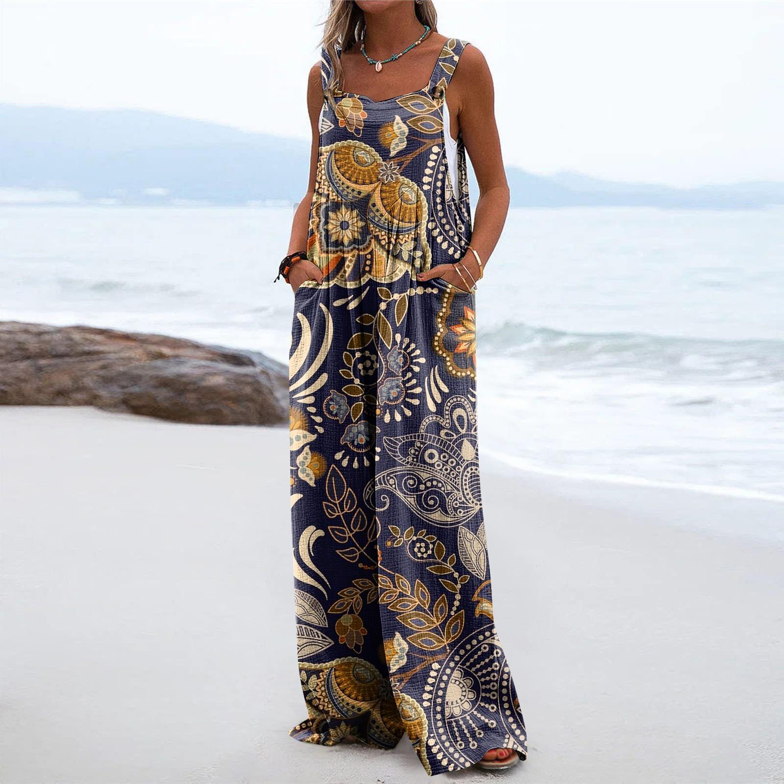 

Женский цельный комбинезон на пуговицах, повседневные свободные комбинезоны без рукавов с карманами XL золотой