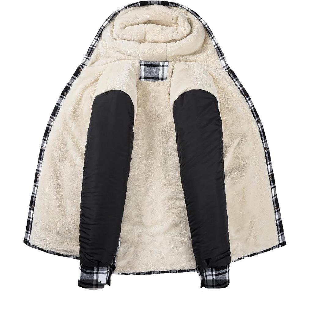 Camisa a cuadros con botones y forro acolchado para hombre, agrega terciopelo para mantener la chaqueta abrigada con capucha