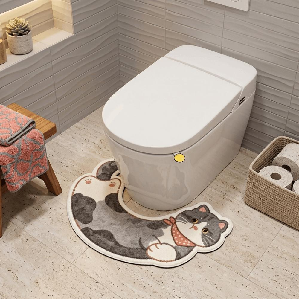 Cartoon Cat Pattern U-Shaped Bath Mat Cozy Absorbent Mat Convenient Toilet Foot Mat Home Decor