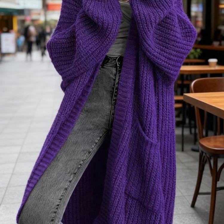 Fall Winter Outwear Women Long Cardigan Sweater Coat Open Front Mid Length Knitting Coat with Pockets