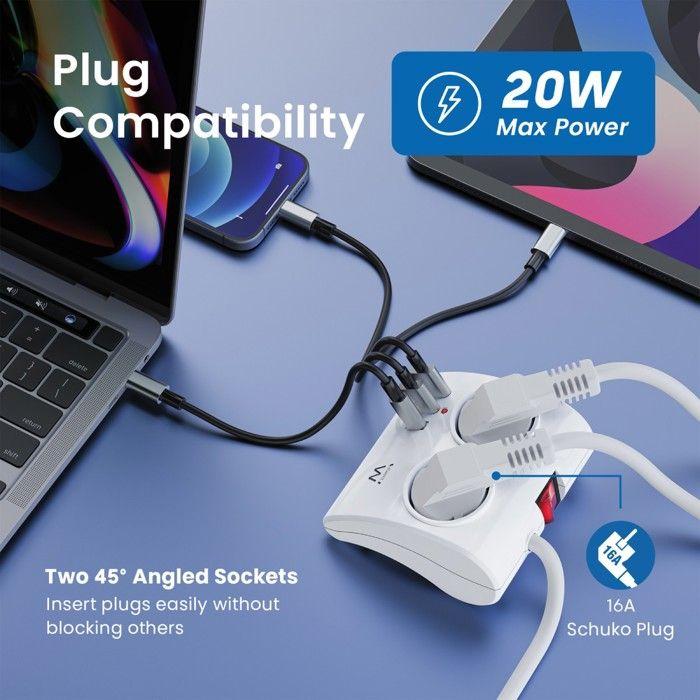 Ewent EW3871 Multiprise De Bureau 2 USB-A/USB-C 1.5m Blanche