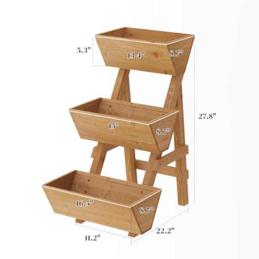 3-Tier Wooden Vertical Raised Garden Bed with Legs Tiered Planter Box Vertical Garden Planter Wood Plant Stand Wood Flower Rack