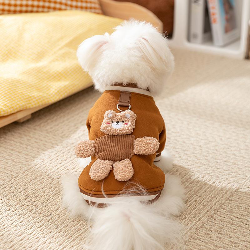 Spring cute bear dog clothes autumn and winter warm teddy dog bipods cat pet clothing