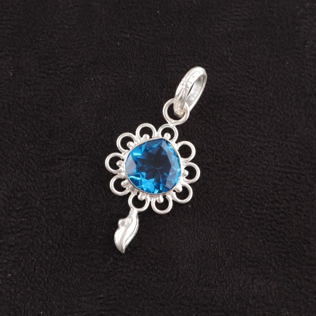 Heart Natural Swiss Blue Topaz 925 Silver Handcrafted Handmade Pendant Jewelry PP-4-2