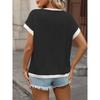 2026 Summer New Women's Round Neck Knit Top Short Sleeve Color Block Loose T-Shirt