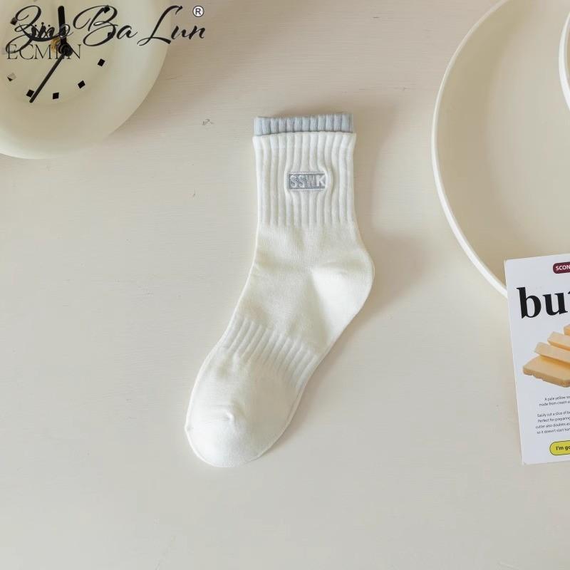 Women's Double Cuff Mid-tube Socks Breathable and Sweat-absorbing Cotton Socks Trendy Cotton Socks Casual Sports Socks for Women