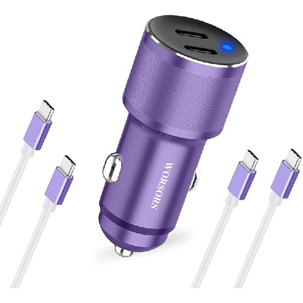 Dual 45W USB C Car Charger, 90W Max Super Fast Charging, All Metal 12V Cigarette Lighter Adapter for iPhone 17 Pro Max/16/15/iPad, Samsung Galaxy