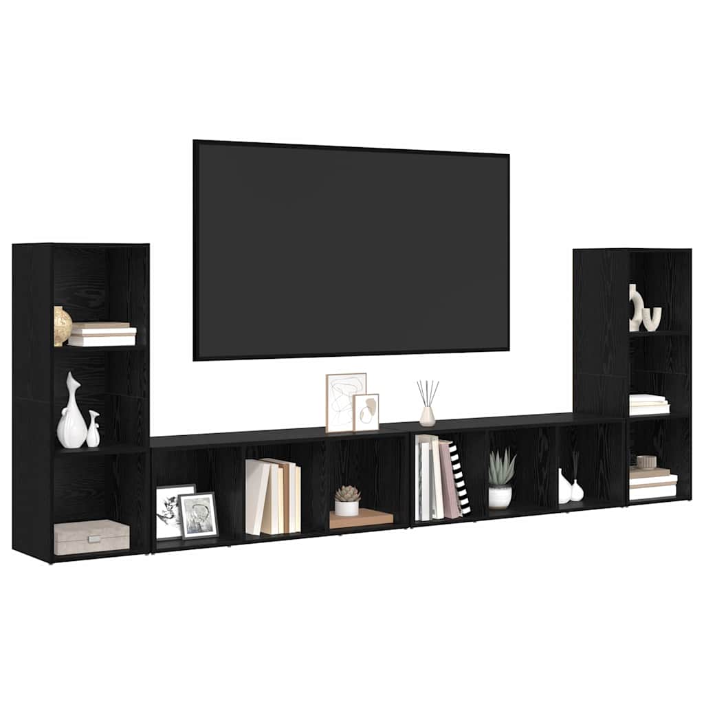 TV Cabinet Set 4 pcs Black Oak Effect 37 x 35 x 107 cm