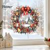Indoor Outdoor Holiday Ornaments Watercolor Christmas Wreath Static Window Cling, Reusable Xmas Sticker with Red Bow Winter Town Wall Stickers