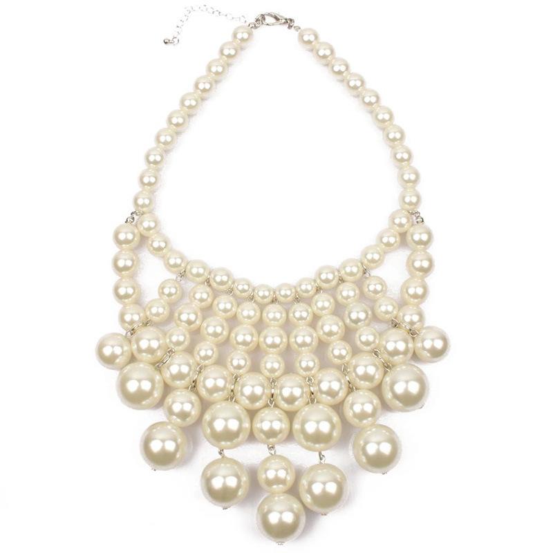 Neues Temperament des Herstellers modische mehrlagige Imitationsperlen-Halskette Ohrring-Set personalisierte Schlüsselbeinkette für Damen