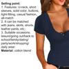 Sexy Women T-shirt U Neck Solid Color Low Cut Short Sleeve Slim Blouse Top for Summer