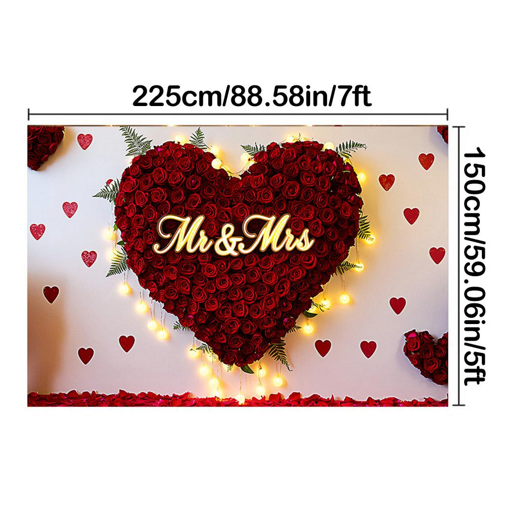 Mr & Mrs Wedding Backdrop with Red Rose Heart Design,Photo Background,Wall Decor,Party Supplies,Anniversary Backdrop,Reusable Wedding Decor