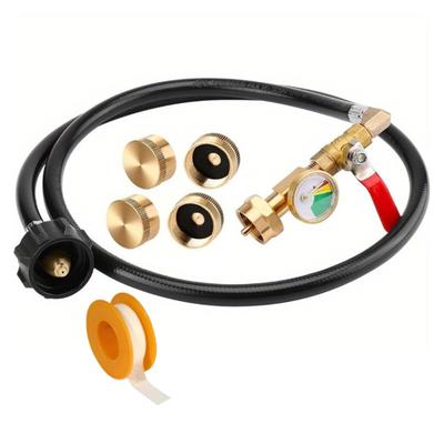 Propane Refill Adapter Hose with Gauge and ON Off Control Valve, 3 FT 36 Inch Extension Hose for 1LB Propane Gas Tanks