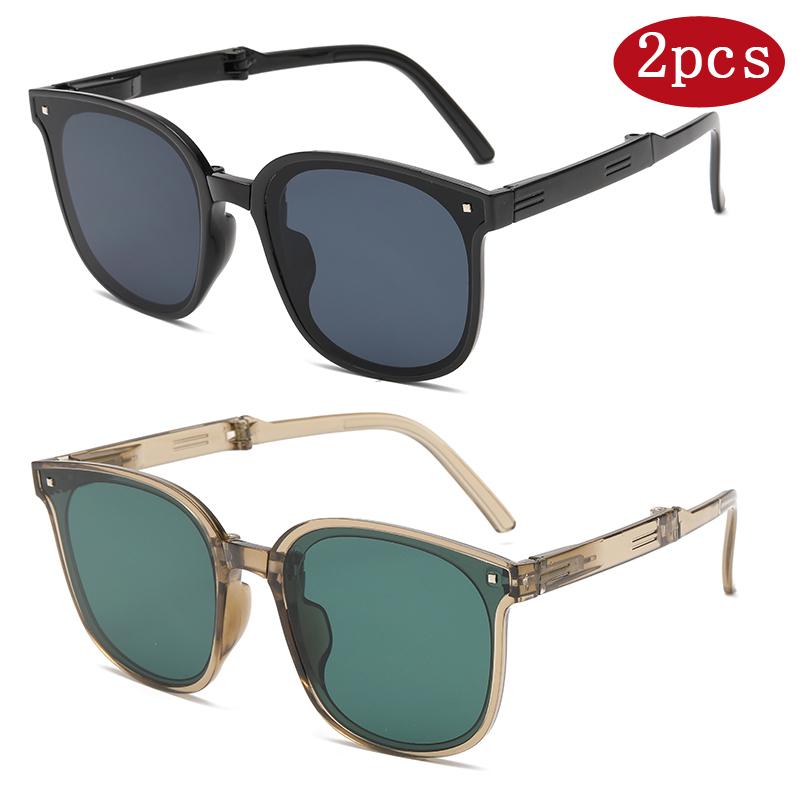 1/2pcs Fashion Folding Sunglasses Female Rivet Sun Glasses Simple Design Large Frame Retro Goggles For Convenient Travel Oculos