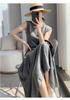 Le Kasha Temperament 100% Pure Wool Machine-Washable Women's Summer Slimming Waist Umbrella Skirt Long Dress