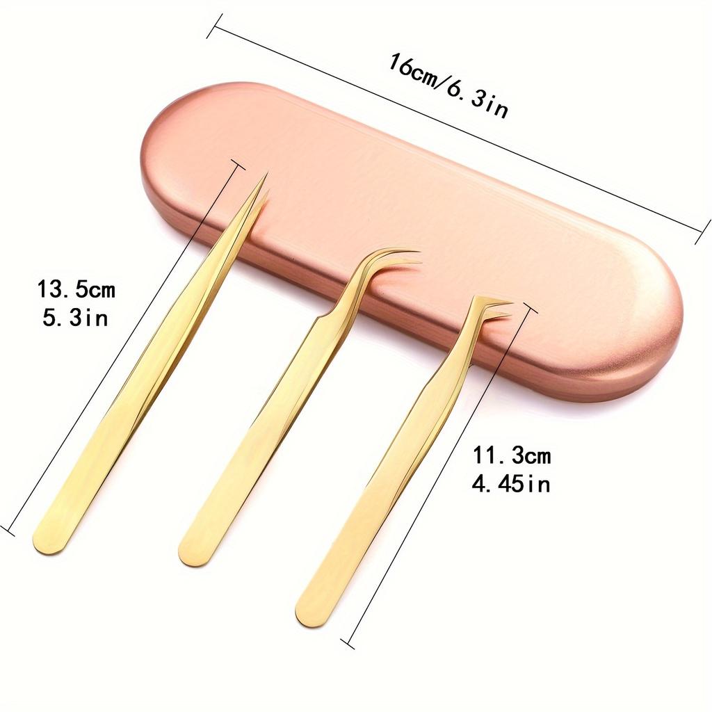 High Precision Lash Tweezers Set - Includes 3 Stainless Steel Eyelash Tweezers for Classic Individual and Volume Lash Extensions