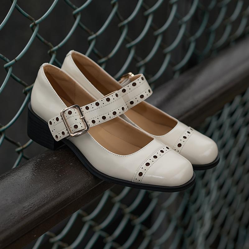 Fashion NEW Spring/Autumn Women Pumps Genuine Leather Shoes for Women Pointed Toe High Heel Shoes Metal Buckle Mary Janes Handmade Shoes