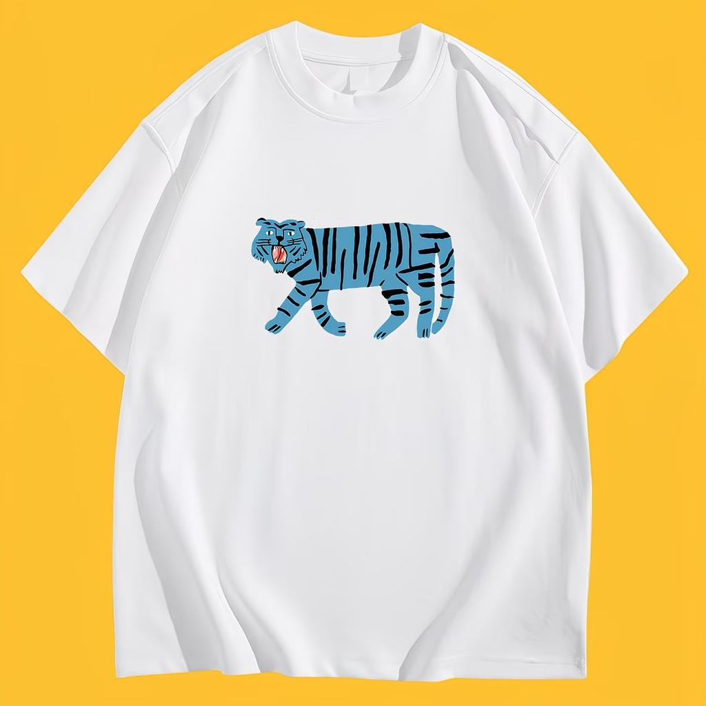 Creative Cartoon Tiger Graphic TShirt Funny Animal Print Tee Summer Short Sleeve Unique Design Artistic Fashion Unisex Top