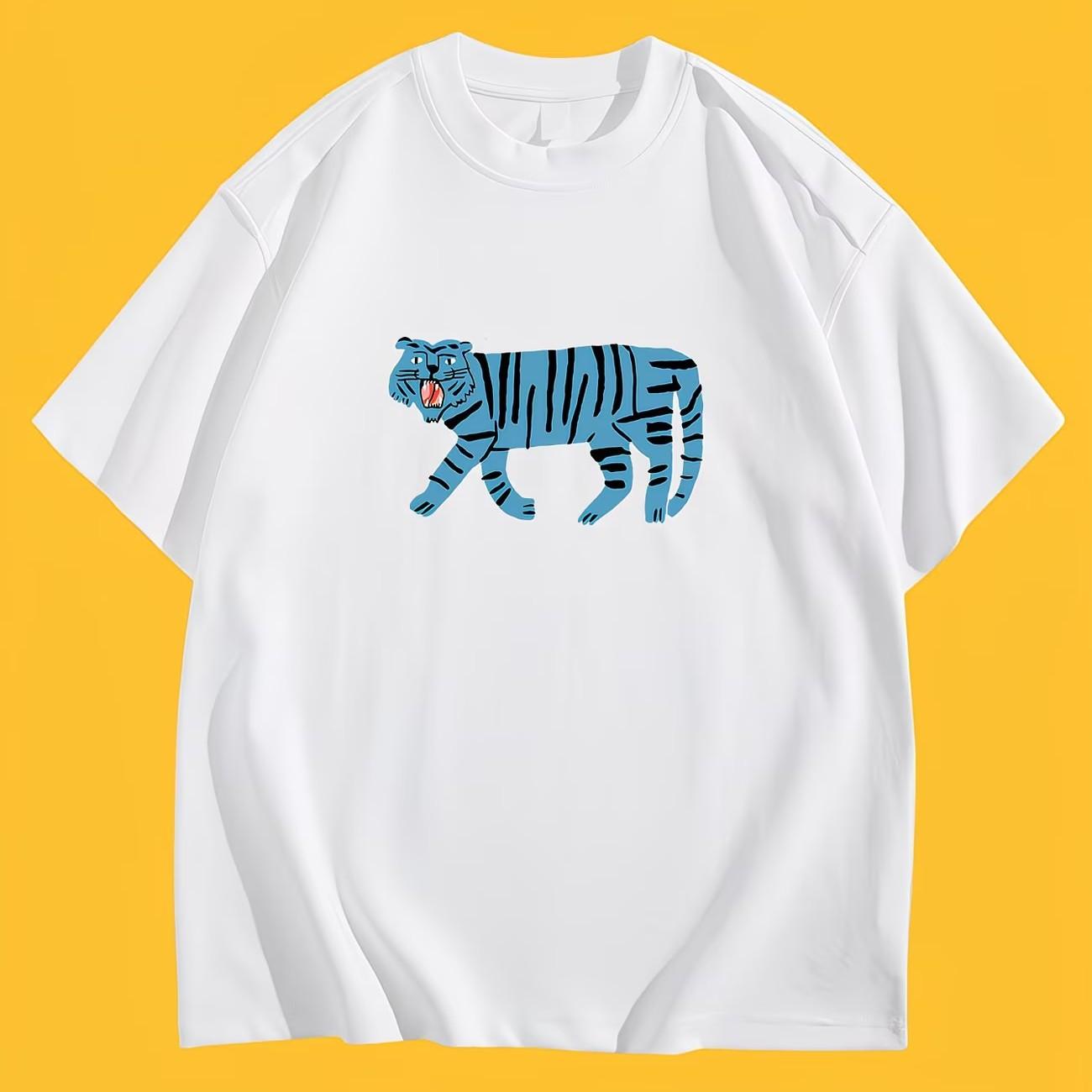 

Creative Cartoon Tiger Graphic TShirt Funny Animal Print Tee Summer Short Sleeve Unique Design Artistic Fashion Unisex Top S