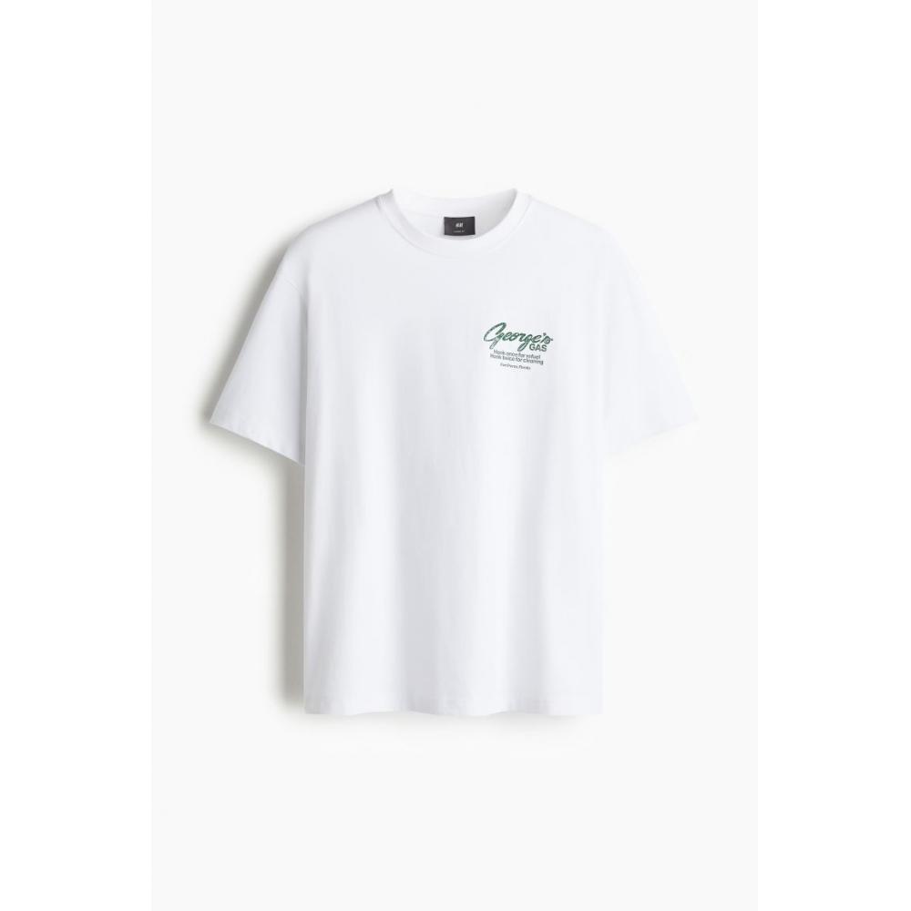 H M LooSe FiT PrinTed T SHirT wHiTe George S gaS
